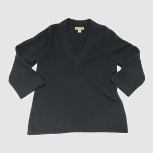 Just Cashmere by Forte 100% Cashmere Black V Neck 3/4 Sleeves Sweater Women’s XL
